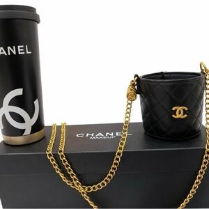 ✨ CHANEL Quilted Coffee Cup Holder + Tumbler | GWP | Brand New | Gold Chain